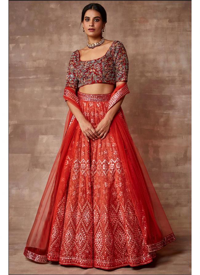 Soft Organza Orange Party Wear Sequins Work Lehenga Choli